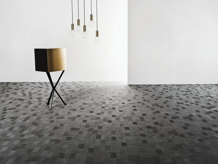 Covor în tonuri de gri cu model pătrat Carpet-vinil-țesături-fibre-GRAPHIC-CHECKED-BOLON-model-pătrat-gri