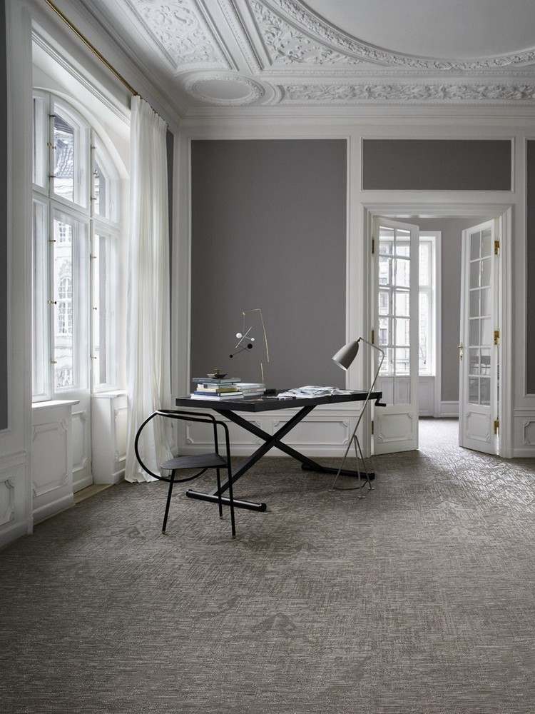 covoare de pardoseală din vinil lucios Carpet-vinil-țesături-fibre-gri-strălucitoare-TĂCERE-VIBRARE-BOLON