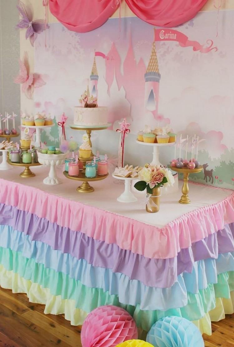 Decor pentru petreceri de ziua copiilor - față de masă în culori pastelate pentru o prințesă față de masă-aproape-idei-foșnind-copii-ziua-de-naștere-culori-pastelate-prințesă
