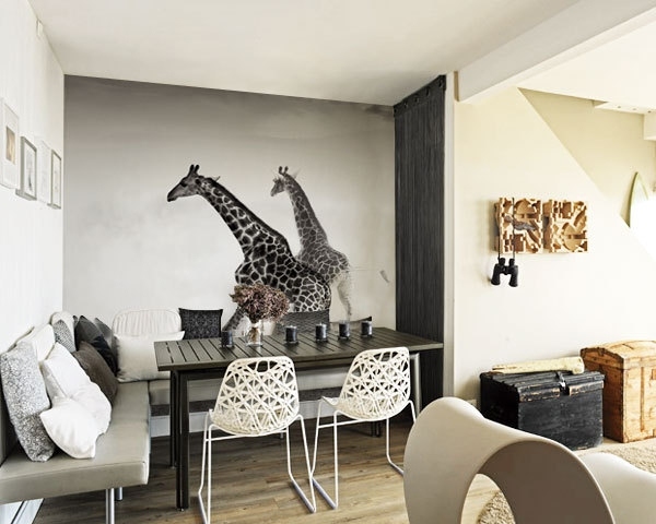 idei de design modern de perete safari girafa tapet foto alb-negru