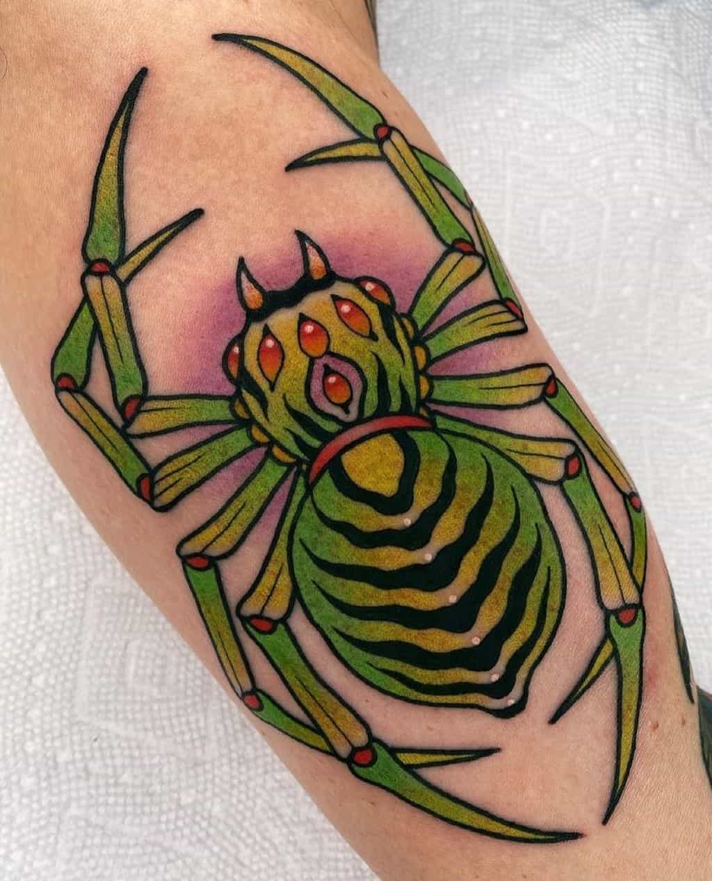 Ryškiai žalios spalvos „Spider Tattoo“ didelis rašalas