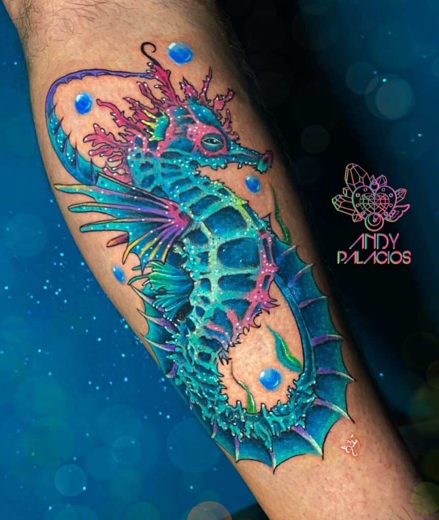Images de tatouage d'hippocampe de jambe Bright Design