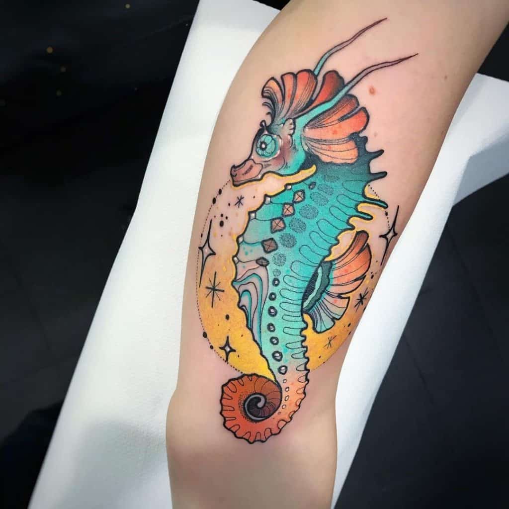 Encre colorée de conception de tatouage d'hippocampe