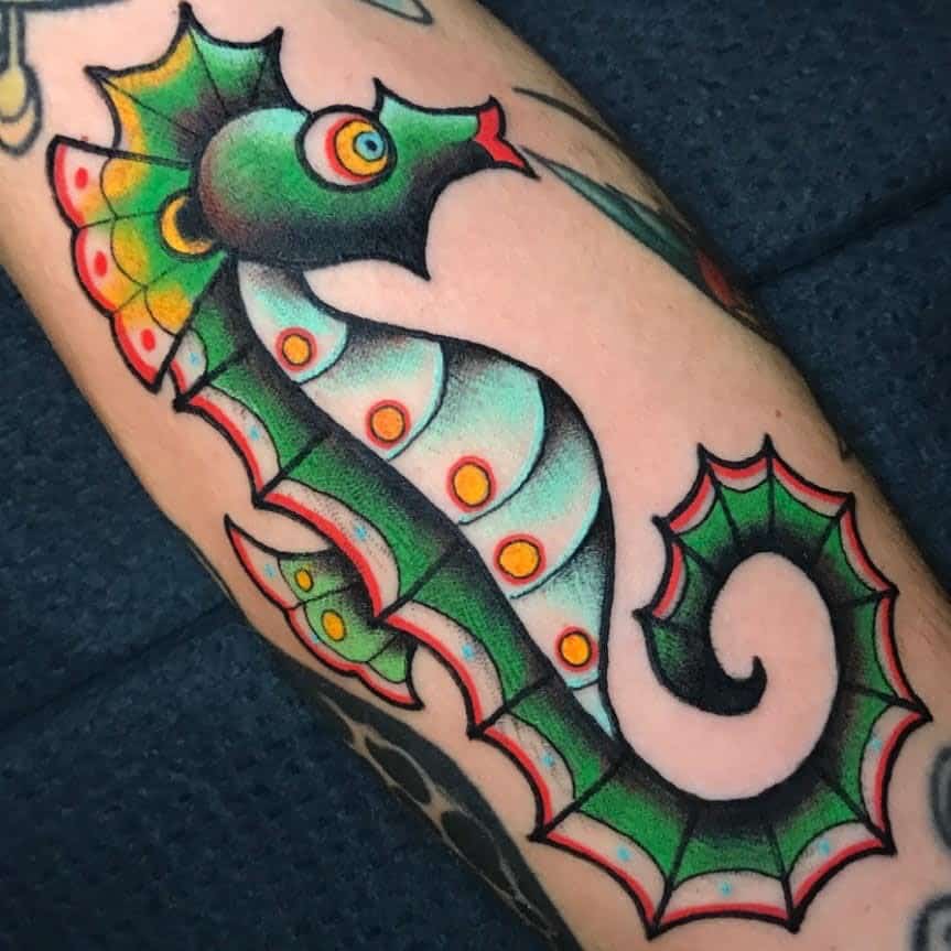 Tatouage d'hippocampe aquarelle