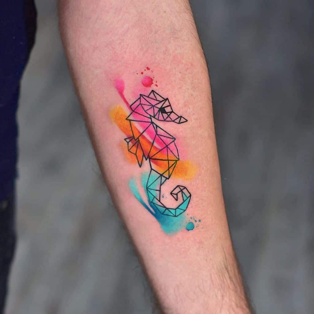 Tatouage Hippocampe Petit Design Symétrique Coloré