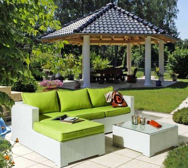 Mobilier de grădină culoare albă tapițerie verde Mobilier de grădină culoare albă verde foișor tapițerie
