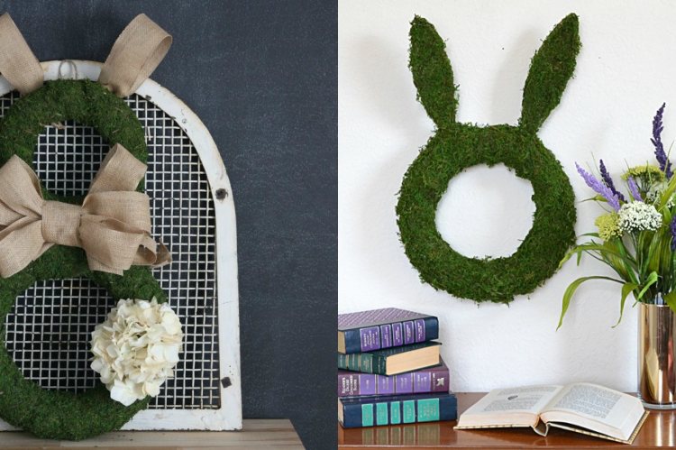 coroană de ușă de Paști coroană de poliestirol tinker mușchi formă de iepuraș de Paște