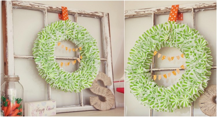coroană de ușă de Paște coroană din polistiren spumant hârtie tinker căptușeli de cupcake