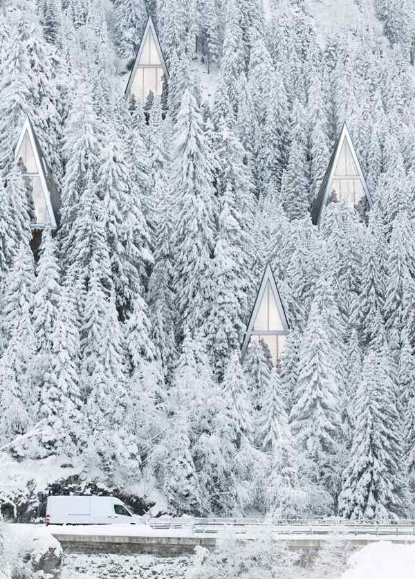 Casă futuristă - în pădure-cabană de munte cabană-concept ecologic casă modernă - în pădure-cabană montană cabană acoperiș șa - concept ecologic