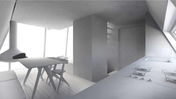 Casă pasivă 3D mobilier interior scandinav alb Casa pasiva 3D interior interior alb mobilier purism
