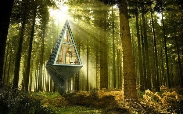 Casă modernă-în pădure-Konrad Wójcik-vizualizare 3D-proiect Casă în pădure Konrad Wójcik proiect 3D colibă de munte vizualizare modernă