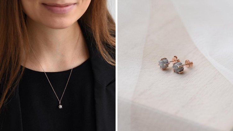 colier de diamant netăiat și cercei cu știft