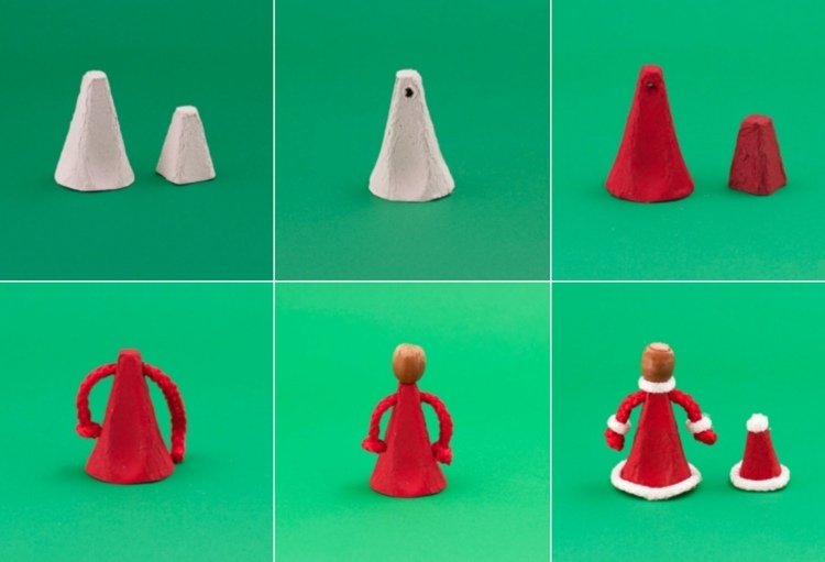 Moș Crăciun face artizanat dintr-o cutie de ouă și vată