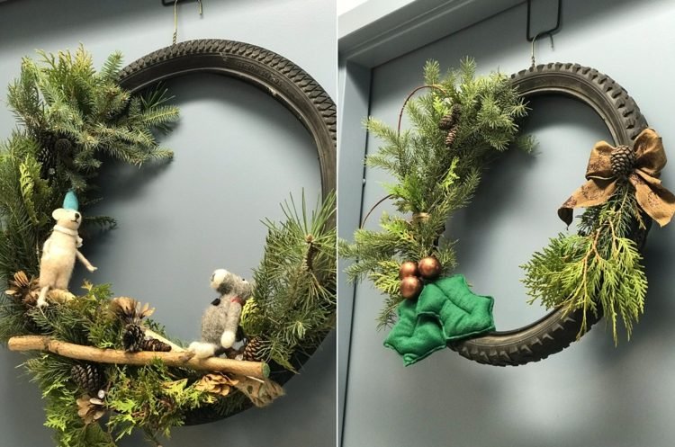 Upcycling pentru Crăciun cu anvelope pentru biciclete ca o coroană de Crăciun
