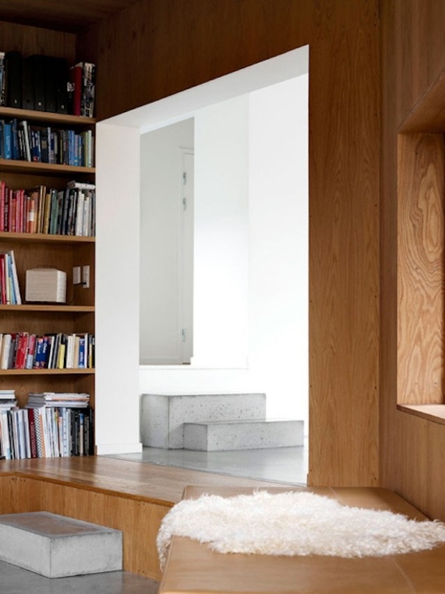 acoperire din lemn-perete podea-beton lustruit-trepte acoperire din lemn-pardoseală de perete-trepte de beton