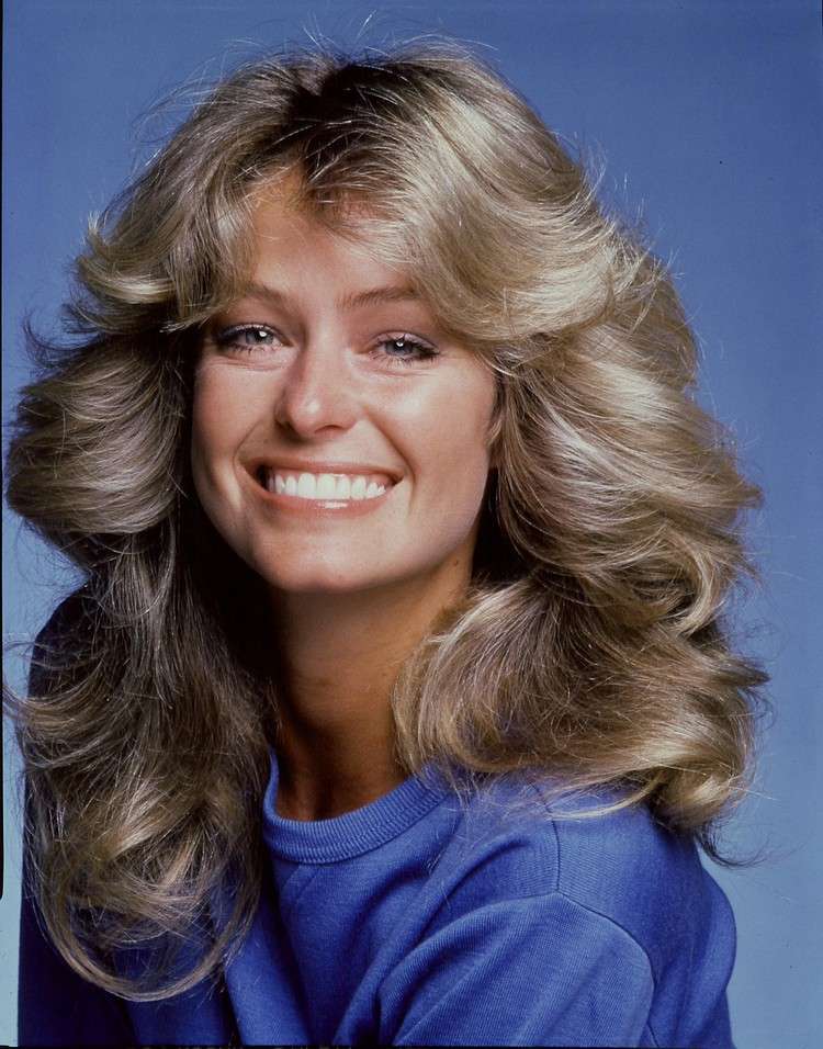 Farrah Fawcett coafura breton lung stil breton waft