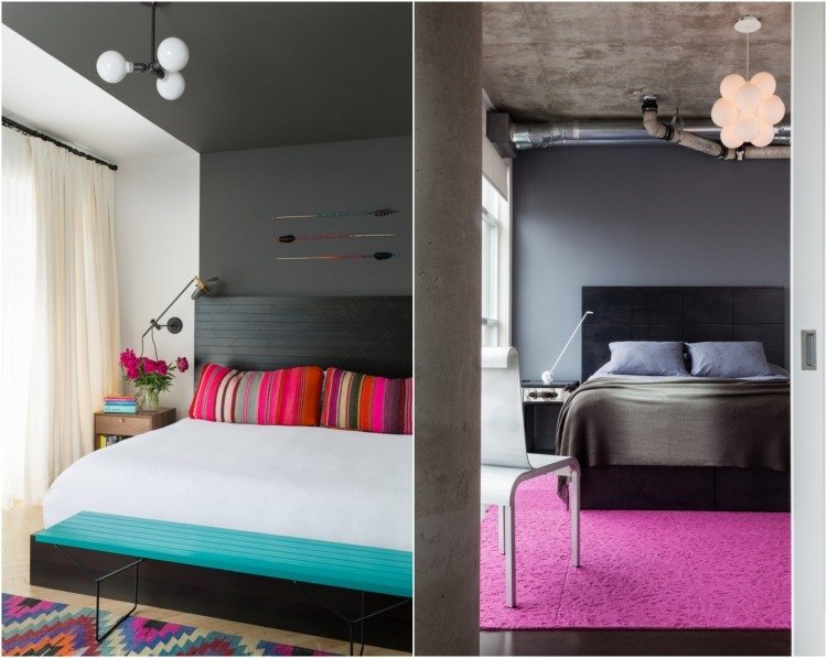 Accente în mov, turcoaz și fuchsie pe pereții gri închis perete-culoare-antracit-dormitor-combina-mov-fuchsia-turcoaz