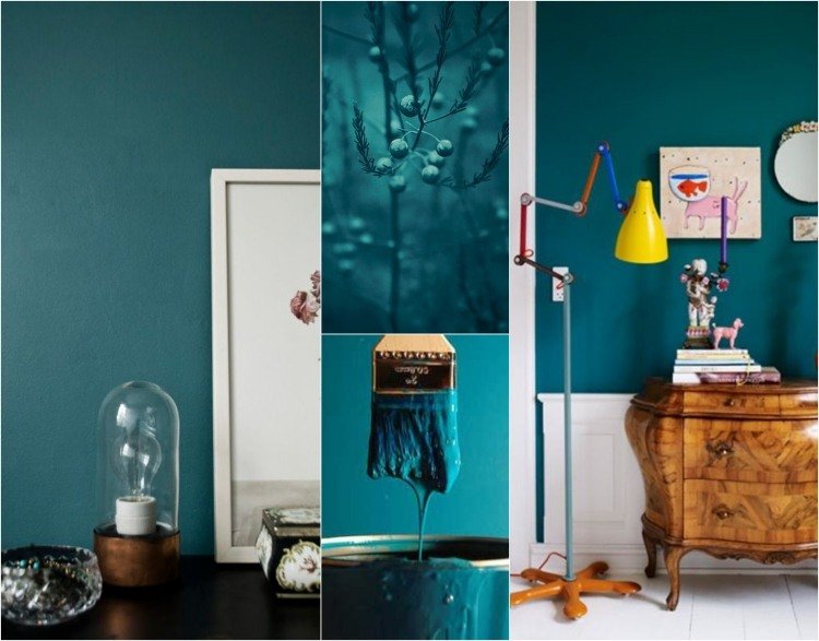 vopsea de perete verde benzină și lambriuri de perete albe perete-culoare-benzină-verde-living-alb-accente-mobilier din lemn