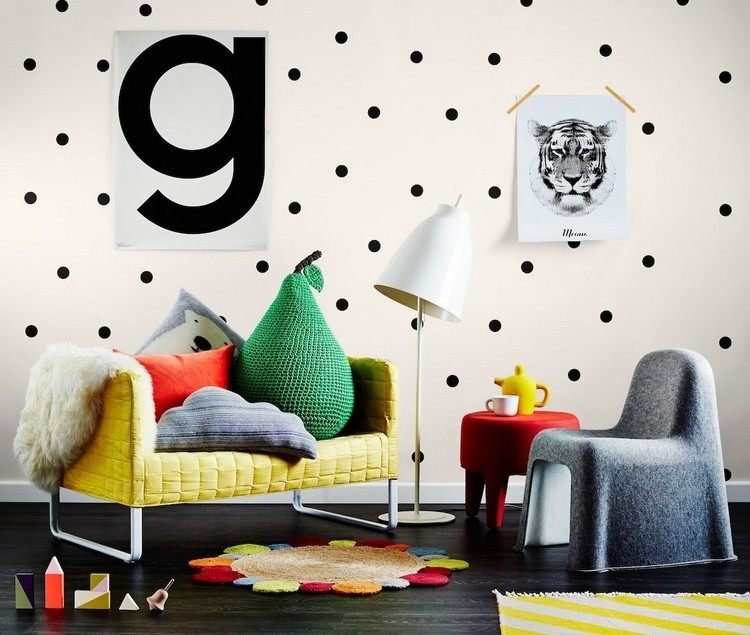 Camera copiilor scandinavi - tapet cu model punctat Decalcomanii de perete pentru camera copiilor Puncte scandinave idei de decorare perete