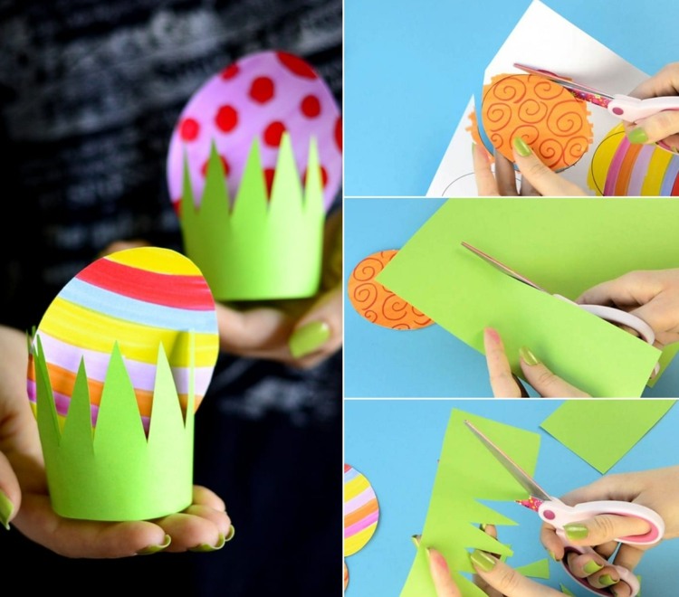 Idei de artizanat pentru copii mici cu hârtie - ou de Paște în iarba din hârtie