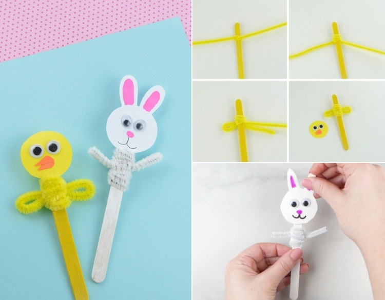 Ideea amuzantă de meșteșug cu bastoane de gheață și curățătoare de țevi - faceți iepurașul de Paște și lăsați-vă singur