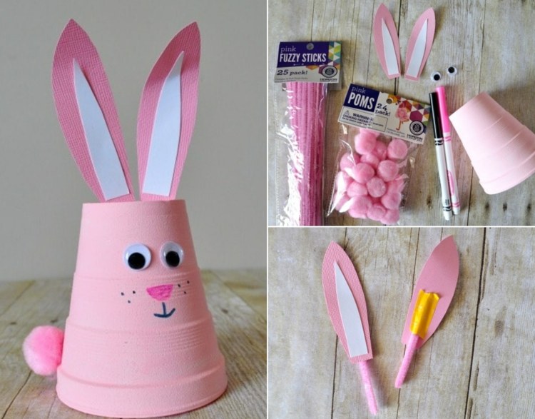 Instrucțiuni ușoare de bricolaj pentru copii mici - iepuraș roz de Paște dintr-o cană
