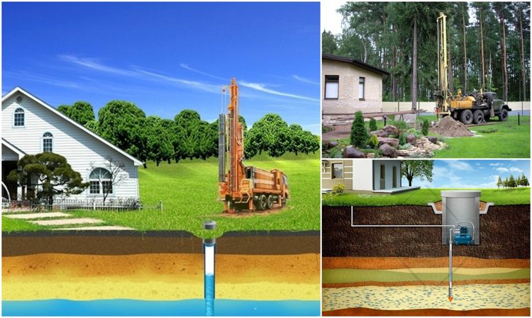 Forat bine de un specialist cu un burghiu special pompe-de-grădină-de-economisire-de-apă-de-foraj-adâncime