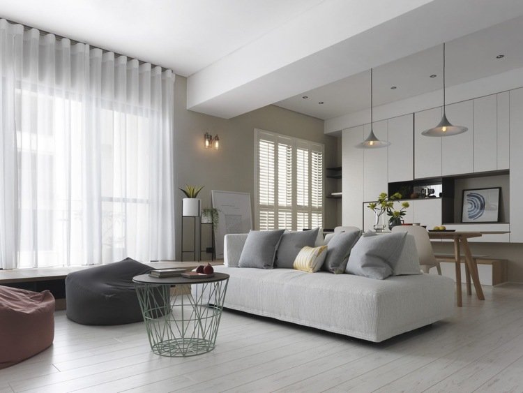 alb laminat gri nuanțe canapea masă lumină