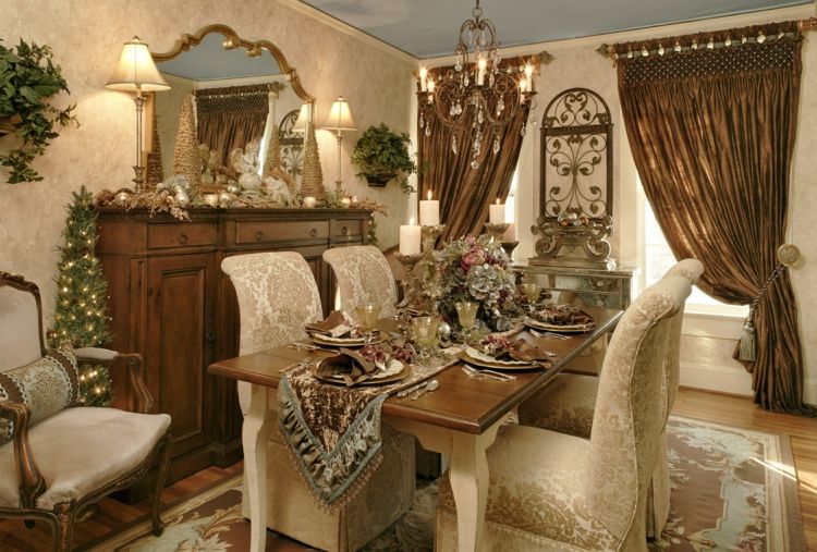 decor craciun sufragerie covor elegant maro bej mobilier