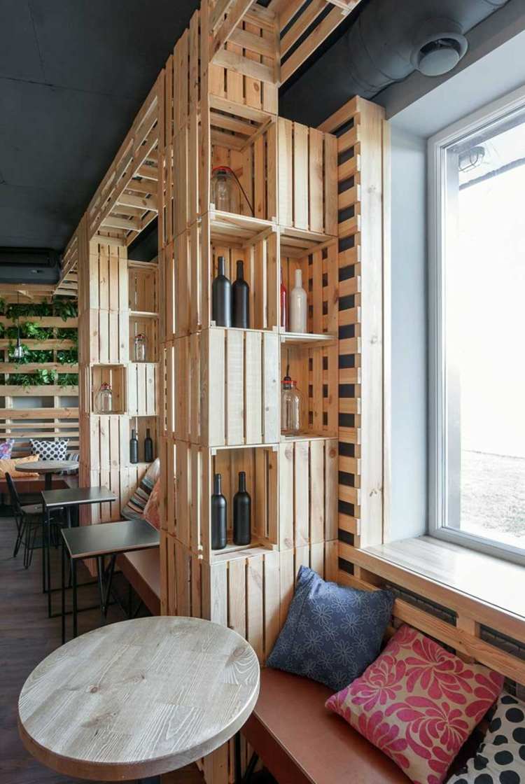 raft de ladă de vin-partiție-idee-bancă-sticle de vin-decorare-raft de vin