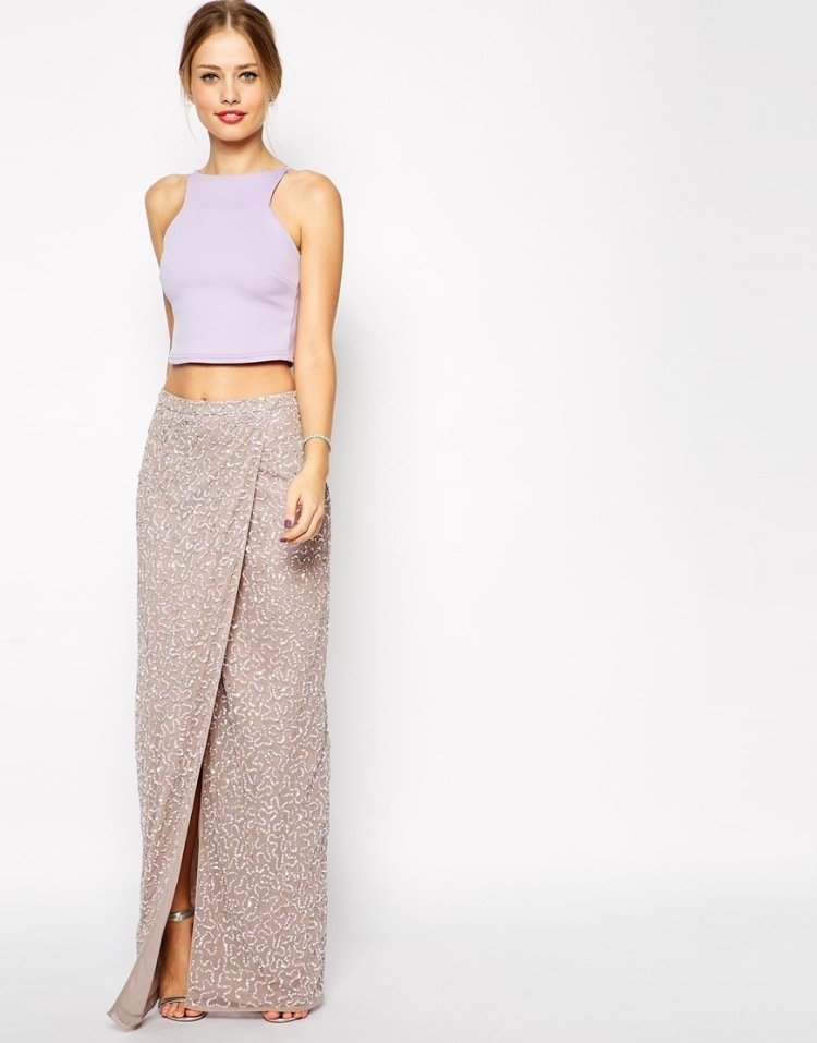 Fusta înfășurată coase ideea-începător-fanta-crop-top