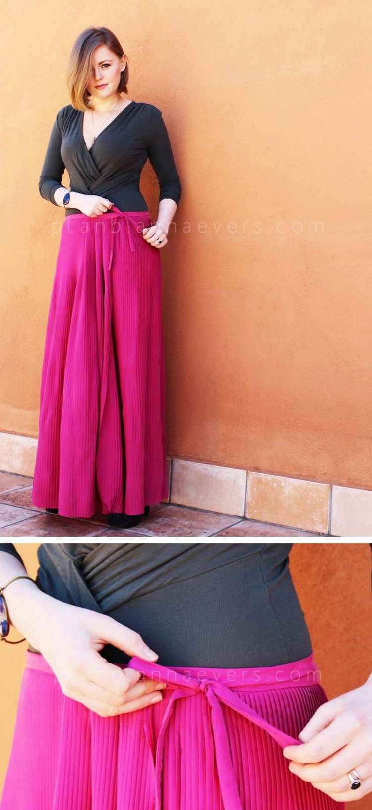 fusta-wrap-near-idea-maxi-fusta-plisata-roz-legata in lateral