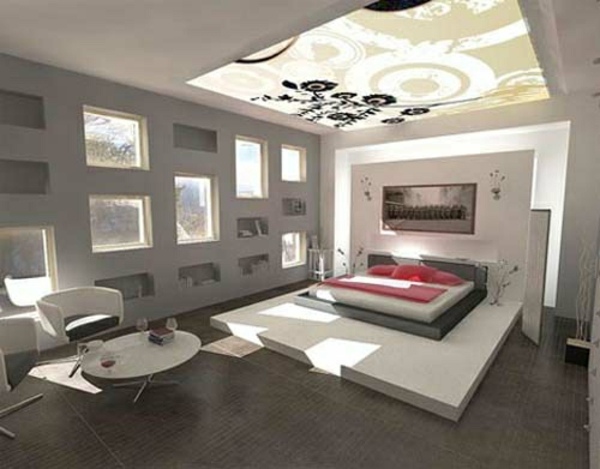 dormitor modern, tavan fals, roz dormitor-modern-suspendat-tavan-roz-pat