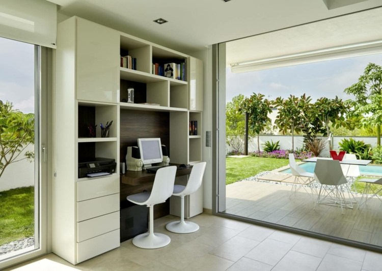 idei de locuit-alb-spațiu de lucru-birou-rafturi-mobilier