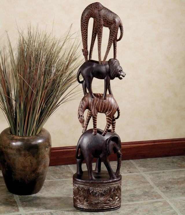 Statuie cu aspect african, realizată din lemn, idei de decorare elefant-girafă-zebră-leu statuie-africana-decor-acasa-animale-elefant-girafa-zebra-leu