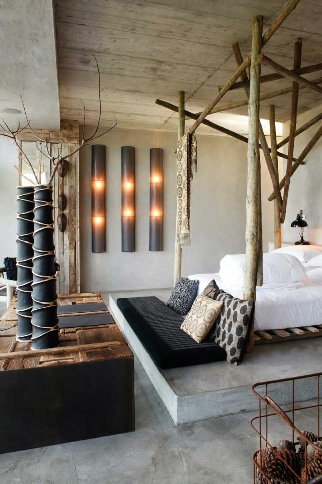 Mobilier-idei-amestec eclectic de stiluri-decorațiuni africane-pat cu baldachin Idei-mobilier-apartament-stil-eclectic-mix-model-africa-pat-exotic