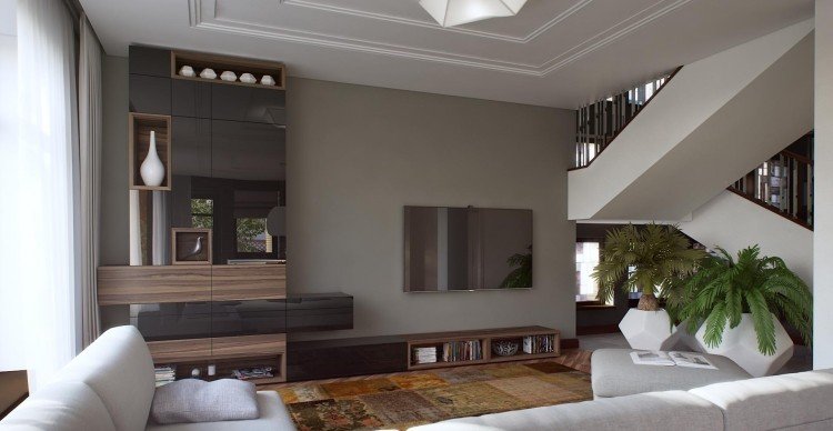 Culoare perete taupe, tonuri calde de lemn, alb-negru living-culori-perete-2015-tonuri-lemn-taupe-accente-negre