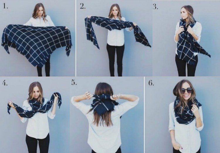 Legați o eșarfă XXL la gât în zilele reci Esarfa XXL-cravate-batista-instructiuni-carouri-neagra