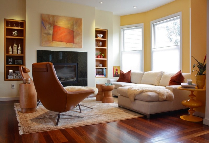 Design living în galben și alb - cameră luminoasă și confortabilă Schema de culori a camerei-living-bej-galben-culoarea-curry