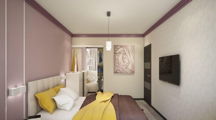 Vopsea de perete mov și tapet cu model de culoare crem dormitor-culoare-design-mov-perete-culoare-crem-tapet