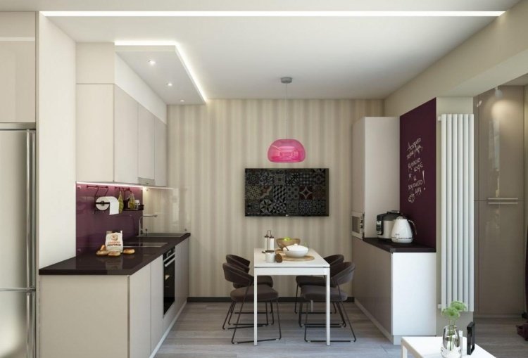 Tapet cu dungi verticale și vopsea de perete gri și alb camera-culoare-design-bucatarie-tapet-dungi-verticale