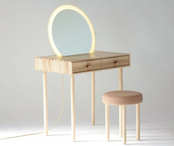 Oglindă cu structură din lemn de design pentru masă de toaletă Sertar oglindă cadru pentru masă de toaletă lumină scaun